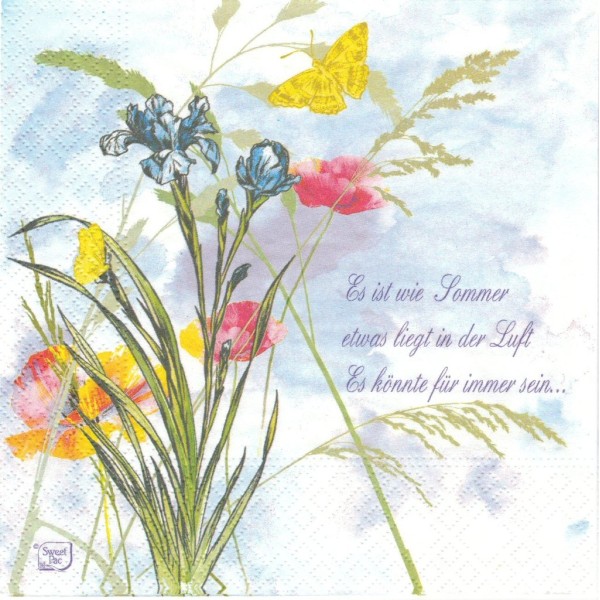 4 Serviettes en papier Fleur d'été iris Coquelicot Format Lunch Decoupage LU371090 Sweet Pac - Photo n°1