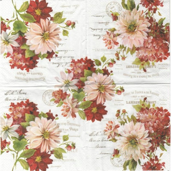 4 Serviettes en papier Bouquet de Fleurs Format Lunch - Photo n°1