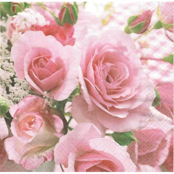 4 Serviettes en papier Fleurs Roses Format Lunch - Photo n°1