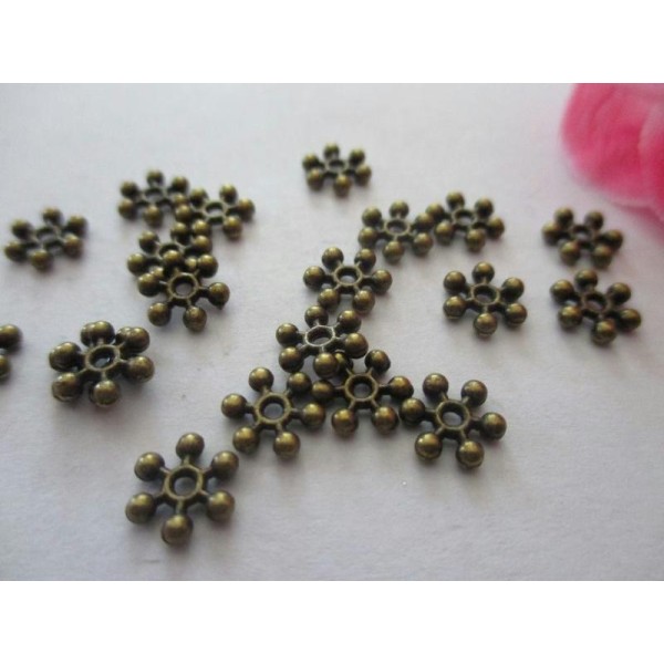Lot de 20 perles métal flocon de neige bronze 8.5 mm - Photo n°1