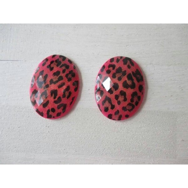 Lot de 2 cabochons ovale résine motif léopard - Photo n°1