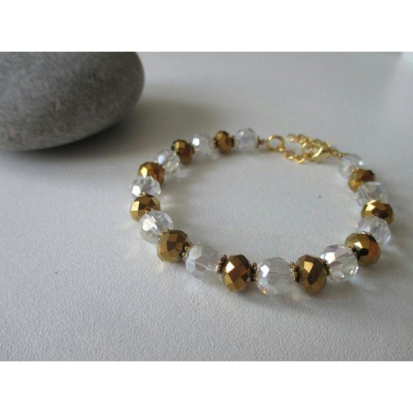 Kit bracelet perles en verre doré et cristal - Photo n°1