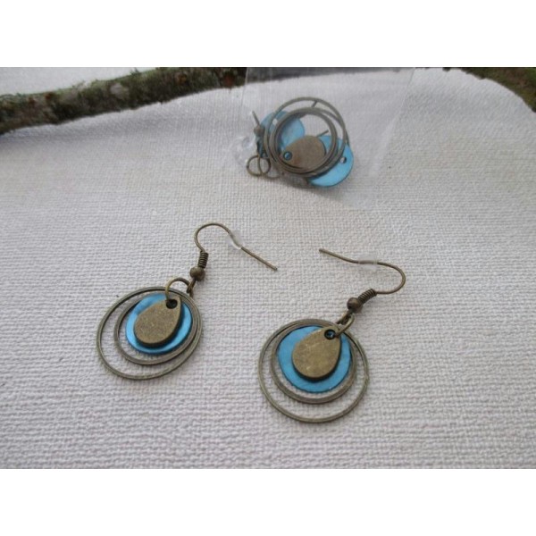 Kit de boucles d'oreilles anneaux bronze et sequin turquoise - Photo n°1