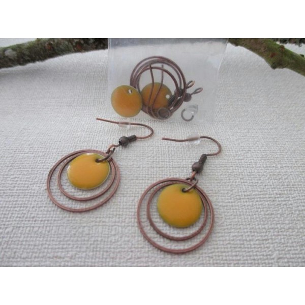 Kit de boucles d'oreilles anneaux cuivres et sequin orange - Photo n°1