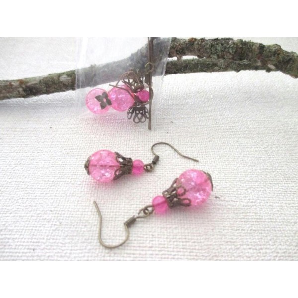 Kit de boucles d'oreilles bronze et perle rose - Photo n°1