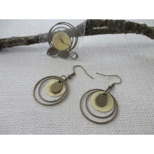 Kit de boucles d'oreilles anneaux bronze et sequin jaune - Photo n°1