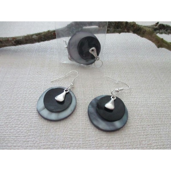 Kit de boucles d'oreilles sequins noir et gris - Photo n°1