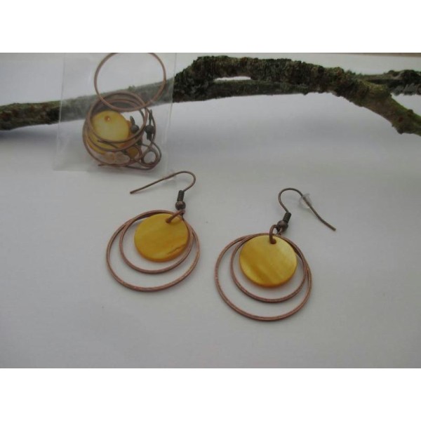 Kit de boucles d'oreilles anneaux cuivre et sequin orange - Photo n°1
