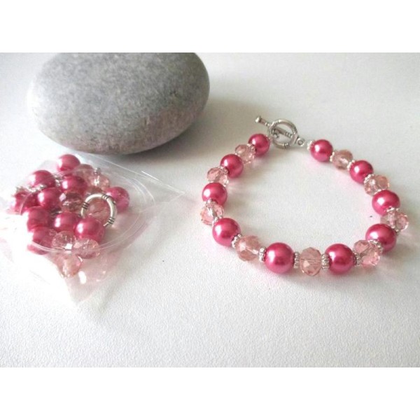 Kit bracelet perles en verre roses 17 cm - Photo n°1