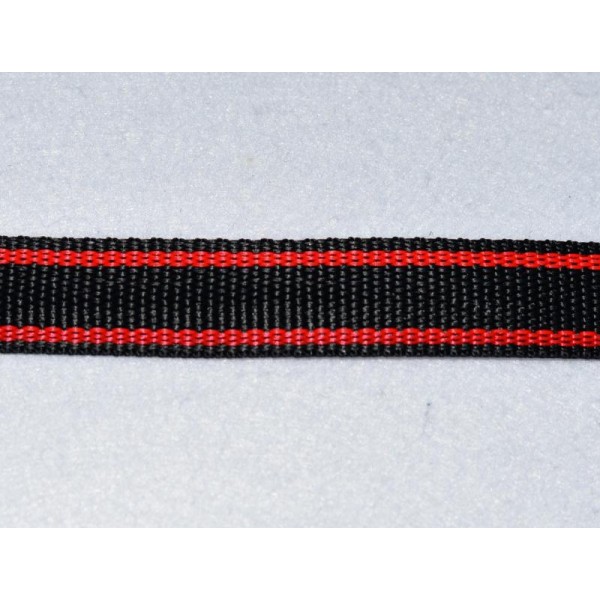 Sangle Polypropylène – 25 mm – Noir 2 Rayures Rouges - Qualité extra – Coupe au mètre sur mesure - Photo n°1