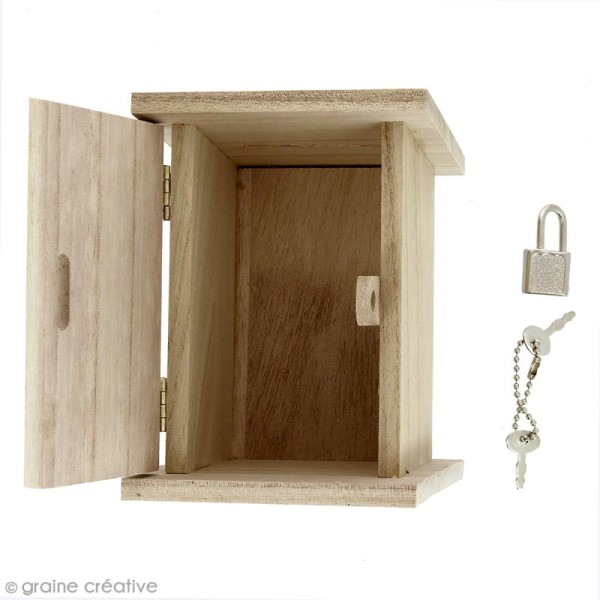 Tirelire Boîte à cadenas en bois à décorer - 10 x 13,5 x 10 cm - Photo n°2