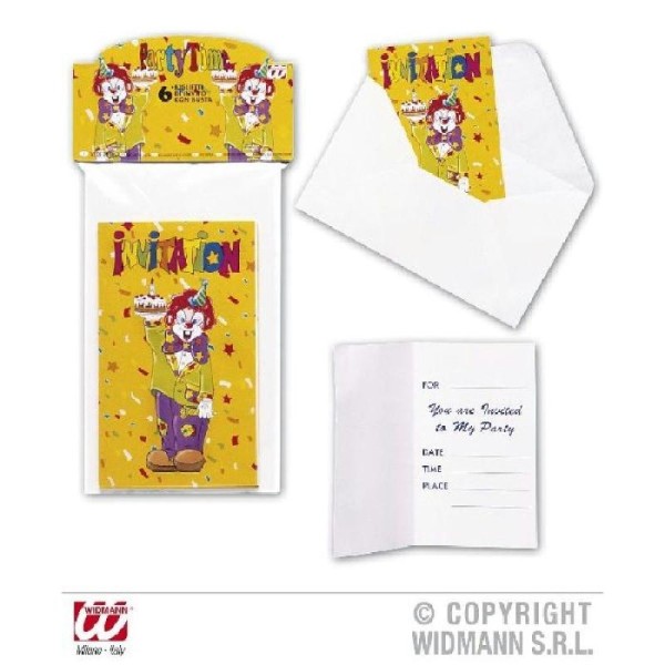 6 Cartes Invitation Clown Avec Enveloppe - Photo n°1