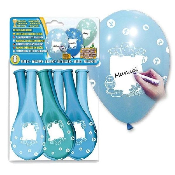 8 Ballons Bleus Personnalisables - 35 cm - Photo n°1