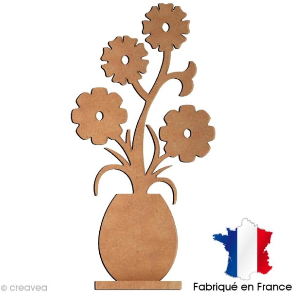 Pot de fleurs déco marguerites en bois 30 cm avec socle - Photo n°1