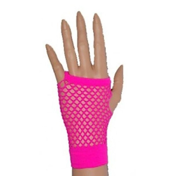 Paire de gants fluo résilles roses - Photo n°1