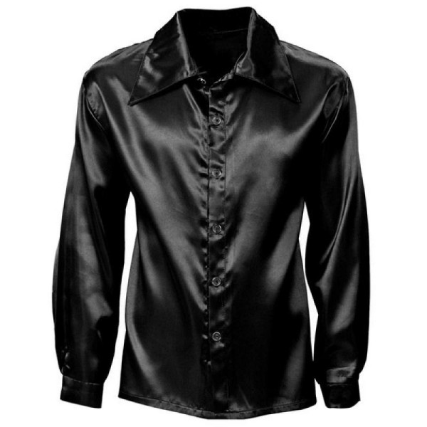 Chemise noire satinée style homme (M) - Photo n°1