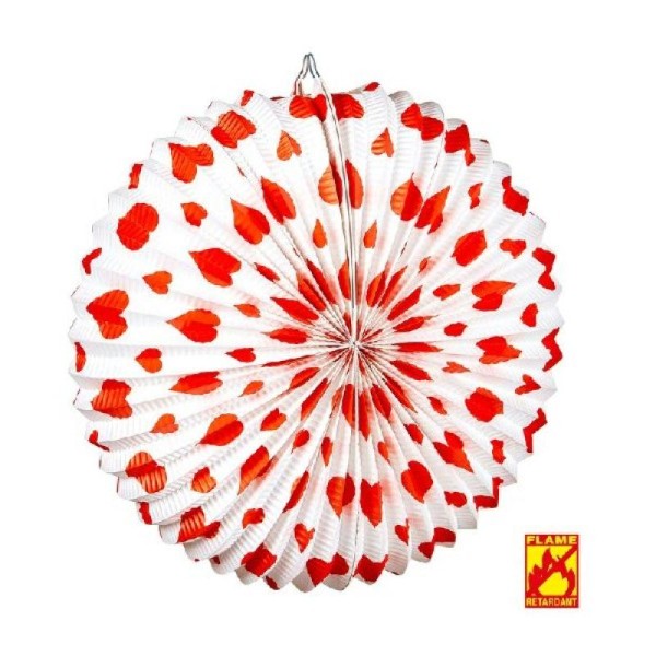 Lampion blanc cœurs rouge 36 cm - Photo n°1