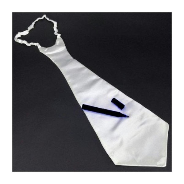 Cravate blanche extra large à dédicacer avec stylo - Photo n°2