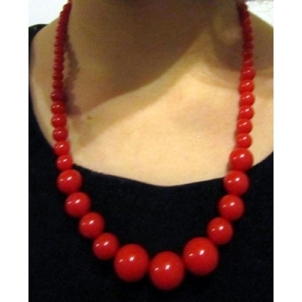 Collier grosses perles rouges - Photo n°1
