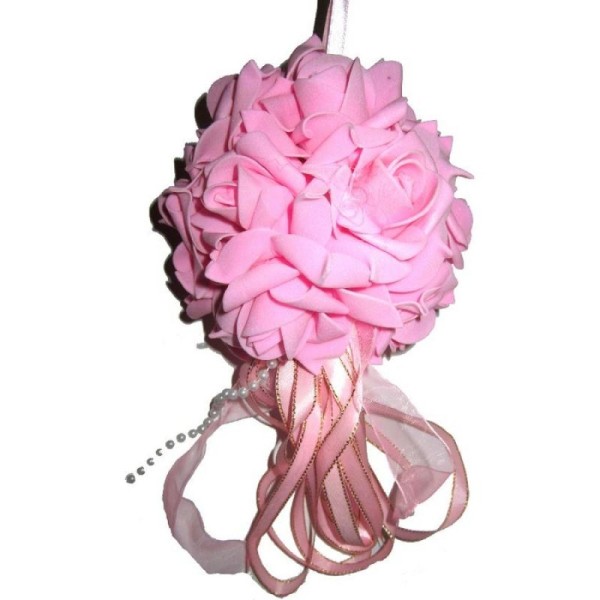 Boule de roses roses à suspendre 15 cm - Photo n°1