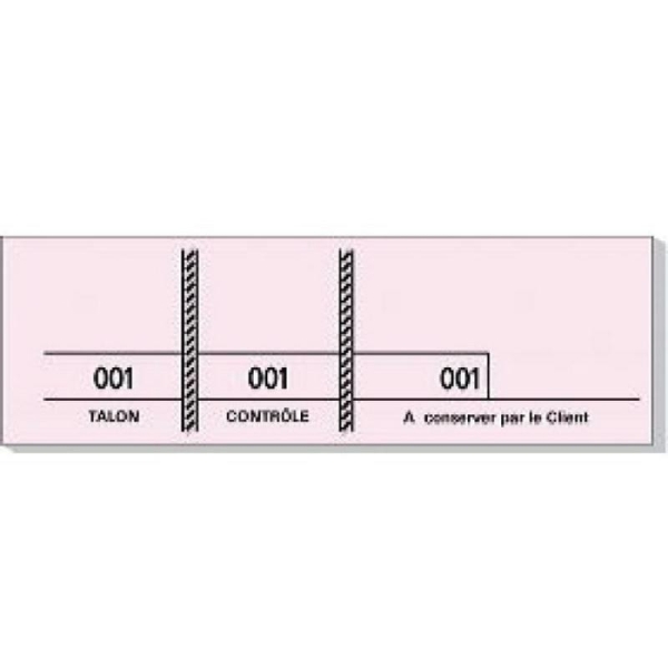 Carnet de 100 tickets roses numérotés 3 souches - 48 x 150 mm - Photo n°1