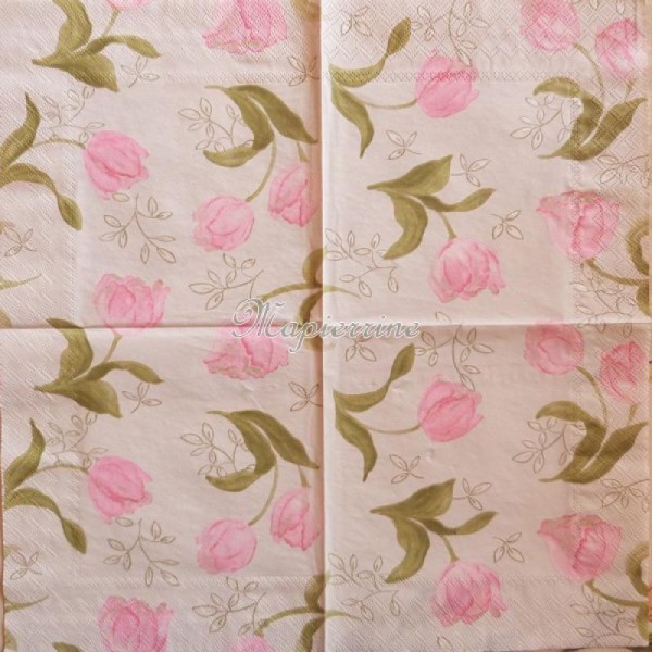 4 serviettes en papier découpage collage 33 cm TULIPE ROSE 244 - Photo n°2