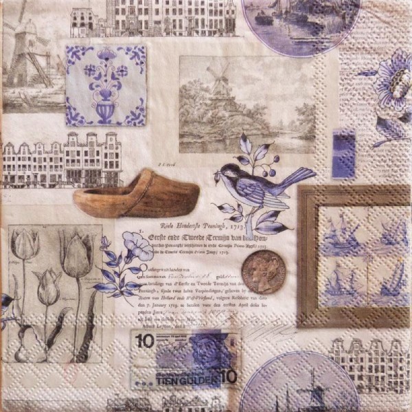 4 serviettes en papier découpage collage 33 cm HOLLAND - Photo n°1