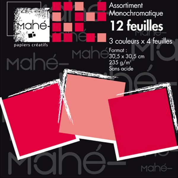 Papier scrapbooking Monochrome nuances de Rouge 30,5 x 30,5 cm - 12 feuilles - Photo n°1