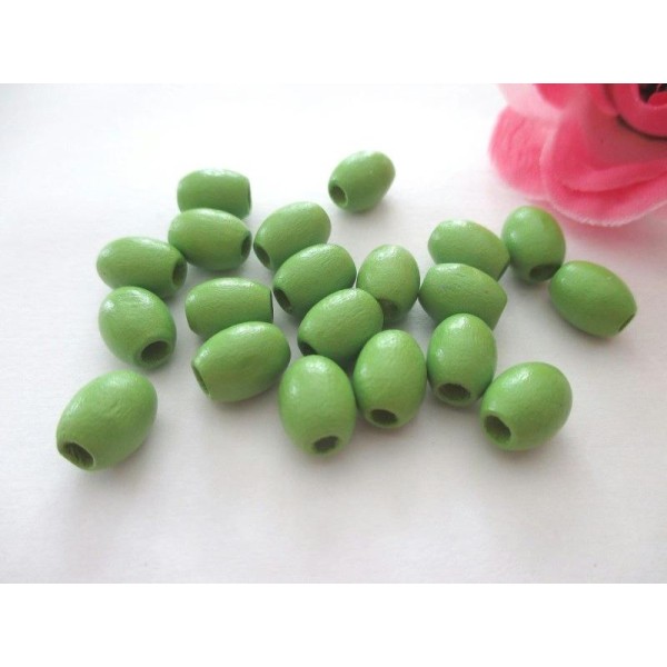 Lot de 40 perles en bois olive vert 10x8 mm - Photo n°1