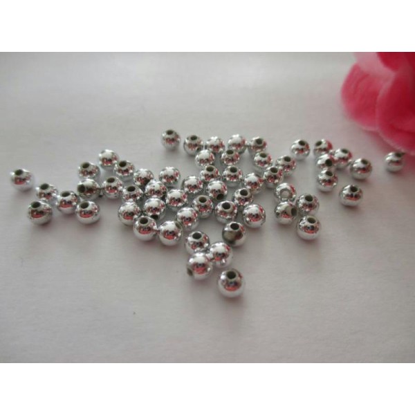 Lot de 200 perles acryliques rondes argentées 4 mm - Photo n°1