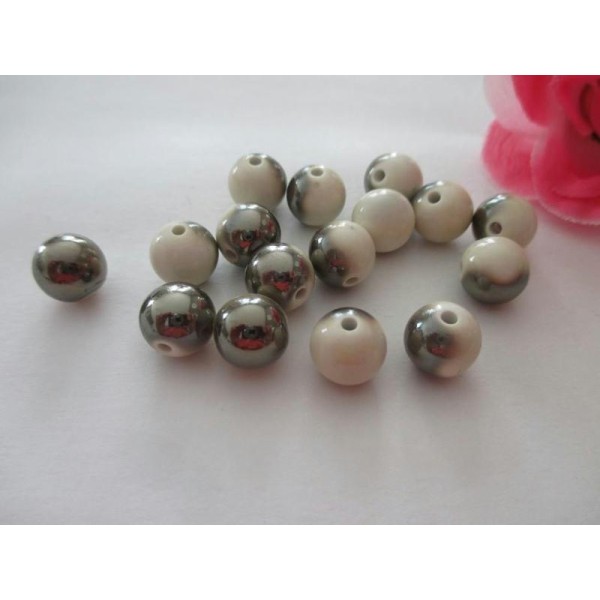 Lot de 50 perles acryliques rondes blanc/gris 10 mm - Photo n°1