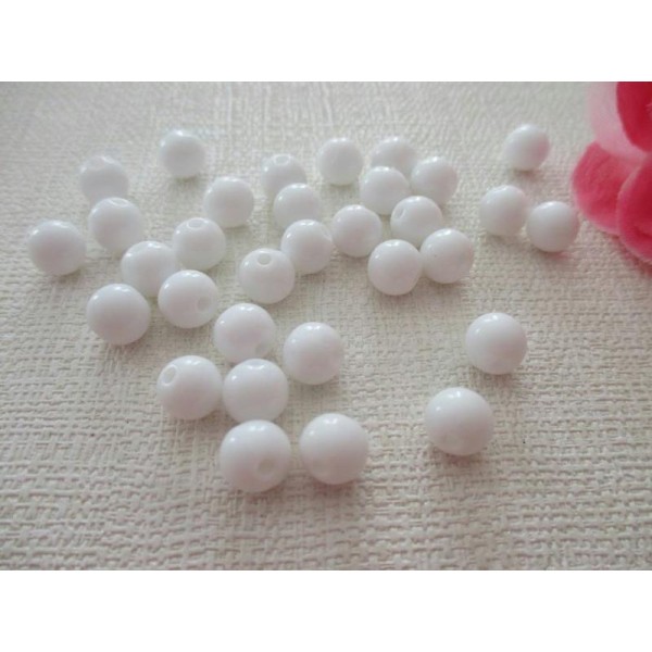 Lot de 25 perles acryliques rondes blanches 8 mm - Photo n°1