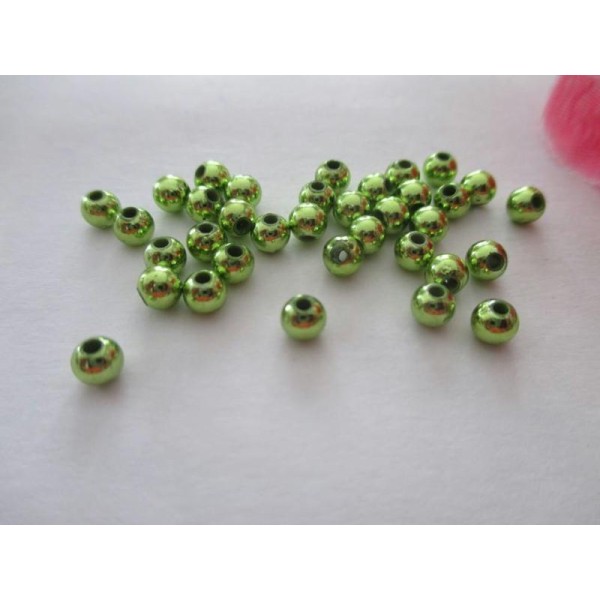 Lot de 50 perles acryliques rondes vert nacré 4 mm - Photo n°1