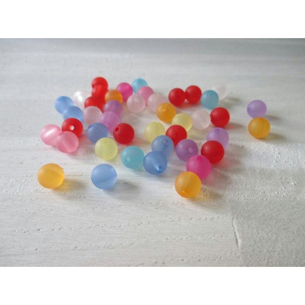 Lot de 30 perles acryliques rondes givrées multicolores 8 mm - Photo n°1