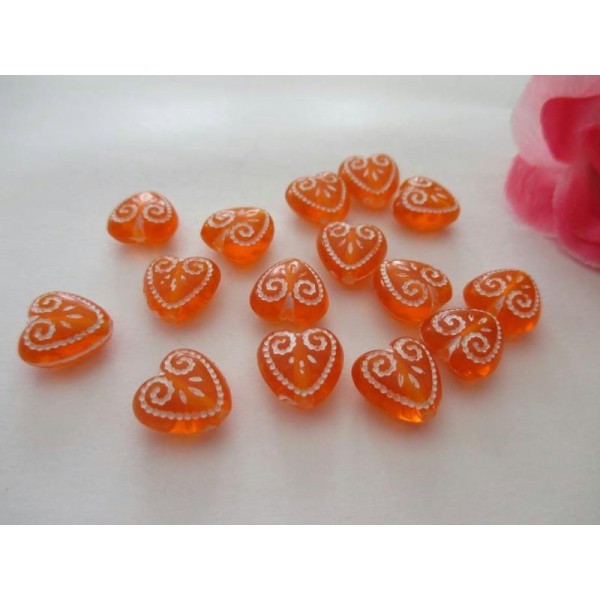 Lot de 15 perles acrylique cœur orange 11 mm - Photo n°1