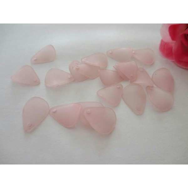 Lot de 20 perles acrylique pétale givrée rose 17x14 mm - Photo n°1