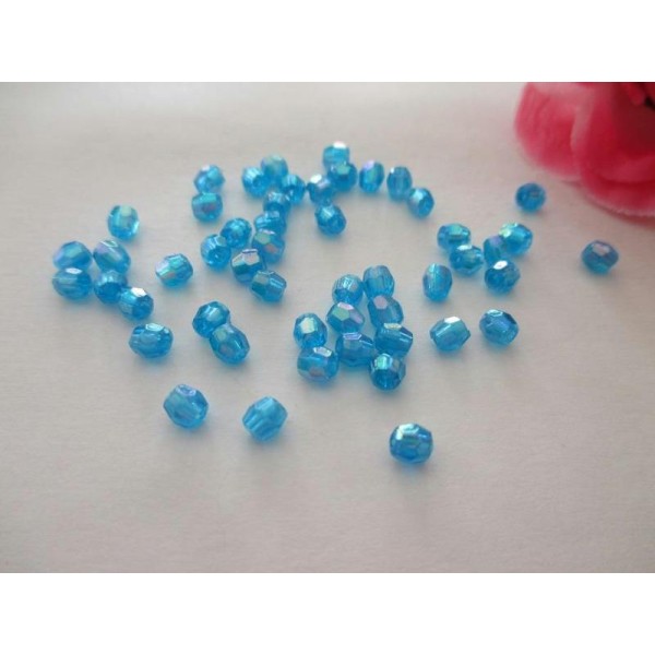 Lot de 50 perles acrylique à facette bleu 4 mm - Photo n°1