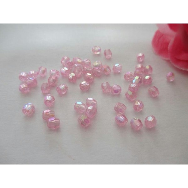 Lot de 50 perles acrylique à facette rose 4 mm - Photo n°1