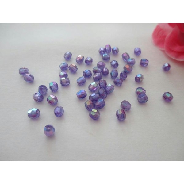 Lot de 50 perles acrylique à facette violet 4 mm - Photo n°1