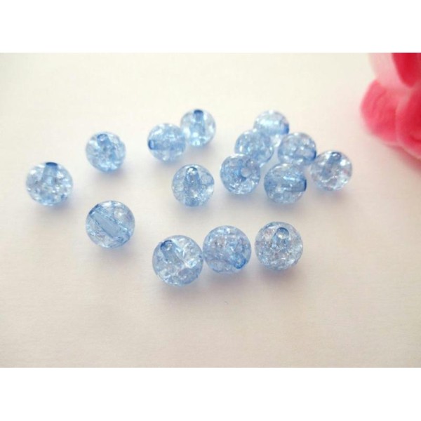 Lot de 50 perles acrylique effet craquelé bleu azur 8 mm - Photo n°1