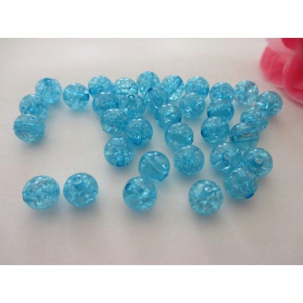Lot de 50 perles acrylique effet craquelé bleu ciel 8 mm - Photo n°1