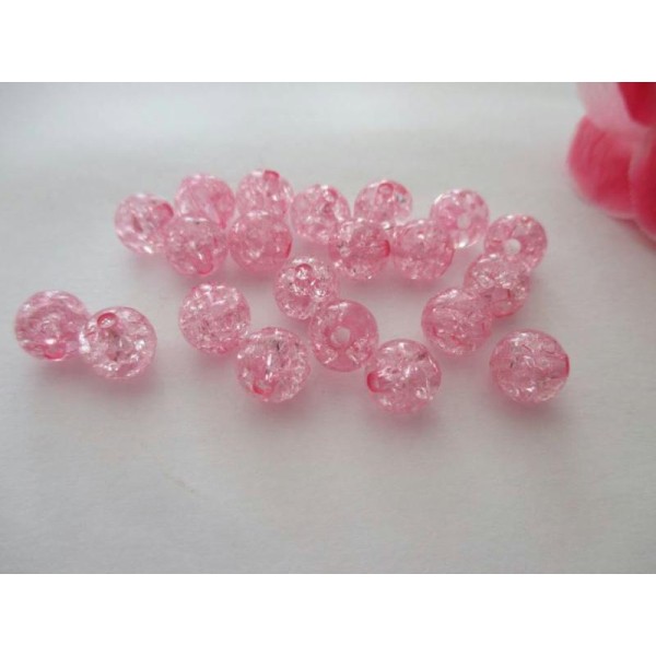 Lot de 50 perles acrylique effet craquelé rose 8 mm - Photo n°1