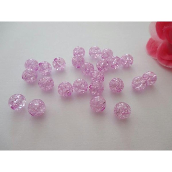 Lot de 50 perles acrylique effet craquelé lilas 8 mm - Photo n°1