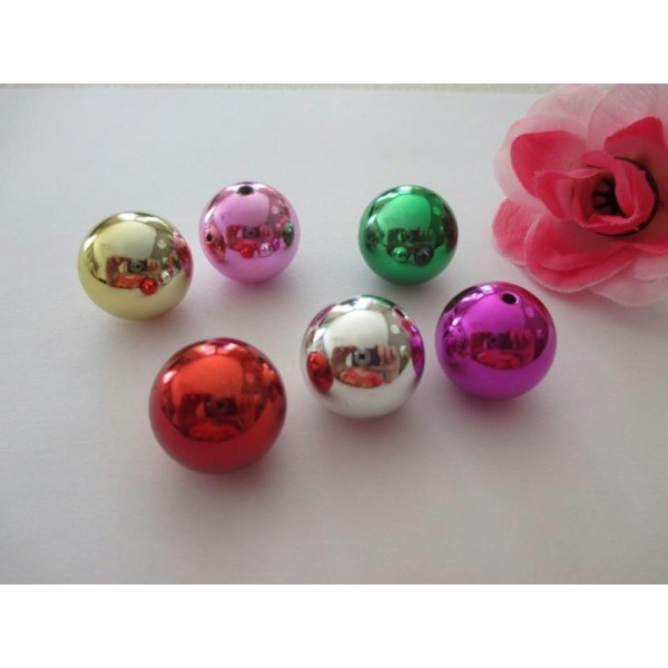 Lot de 6 perles acrylique ronde multicolore 20 mm - Photo n°1