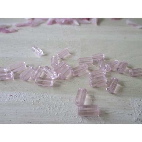 Lot de 20 perles en verre tube rose clair 10 mm - Photo n°1