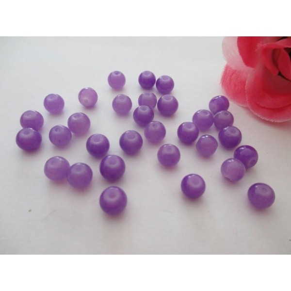 Lot de 25 perles en verre imitation jade violet 6 mm - Photo n°1