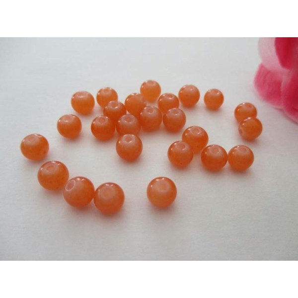 Lot de 25 perles en verre imitation jade orange 6 mm - Photo n°1