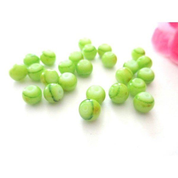 Lot de 100 perles en verre vert orange 6 mm - Photo n°1