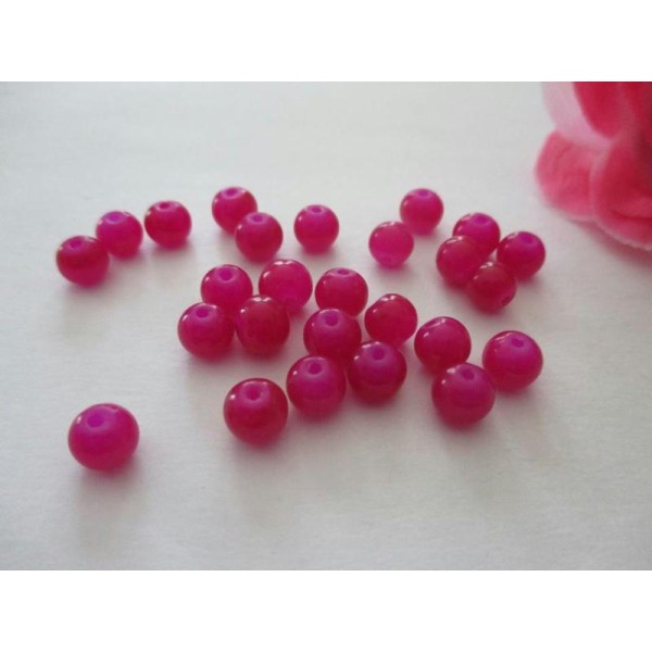 Lot de 25 perles en verre rose magenta 6 mm - Photo n°1