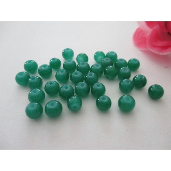 Lot de 50 perles en verre vert foncé 6 mm - Photo n°1